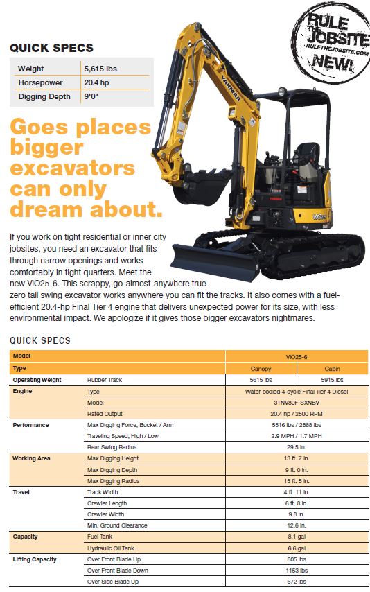 Yanmar VIO256 Excavators Construction Equipment Equipment NC Hire